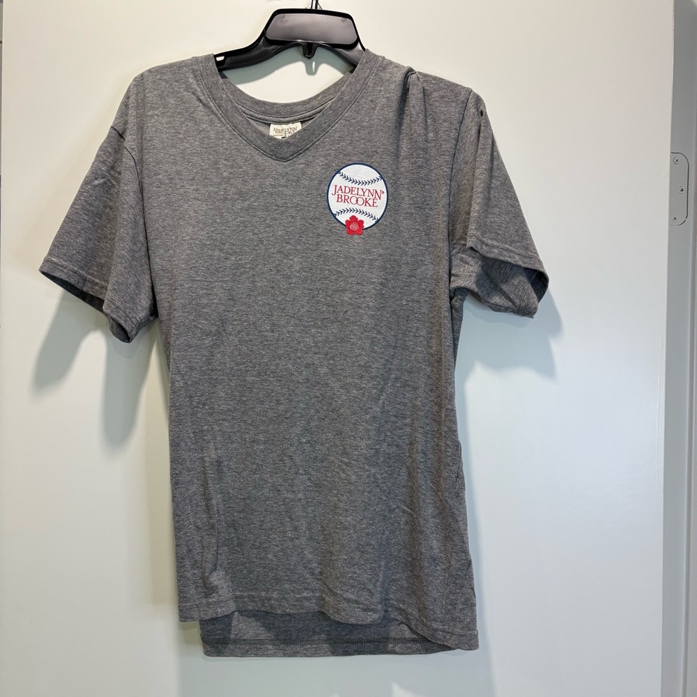 Jadelynn Brooke Heather Gray Tee with Red and Blue Design